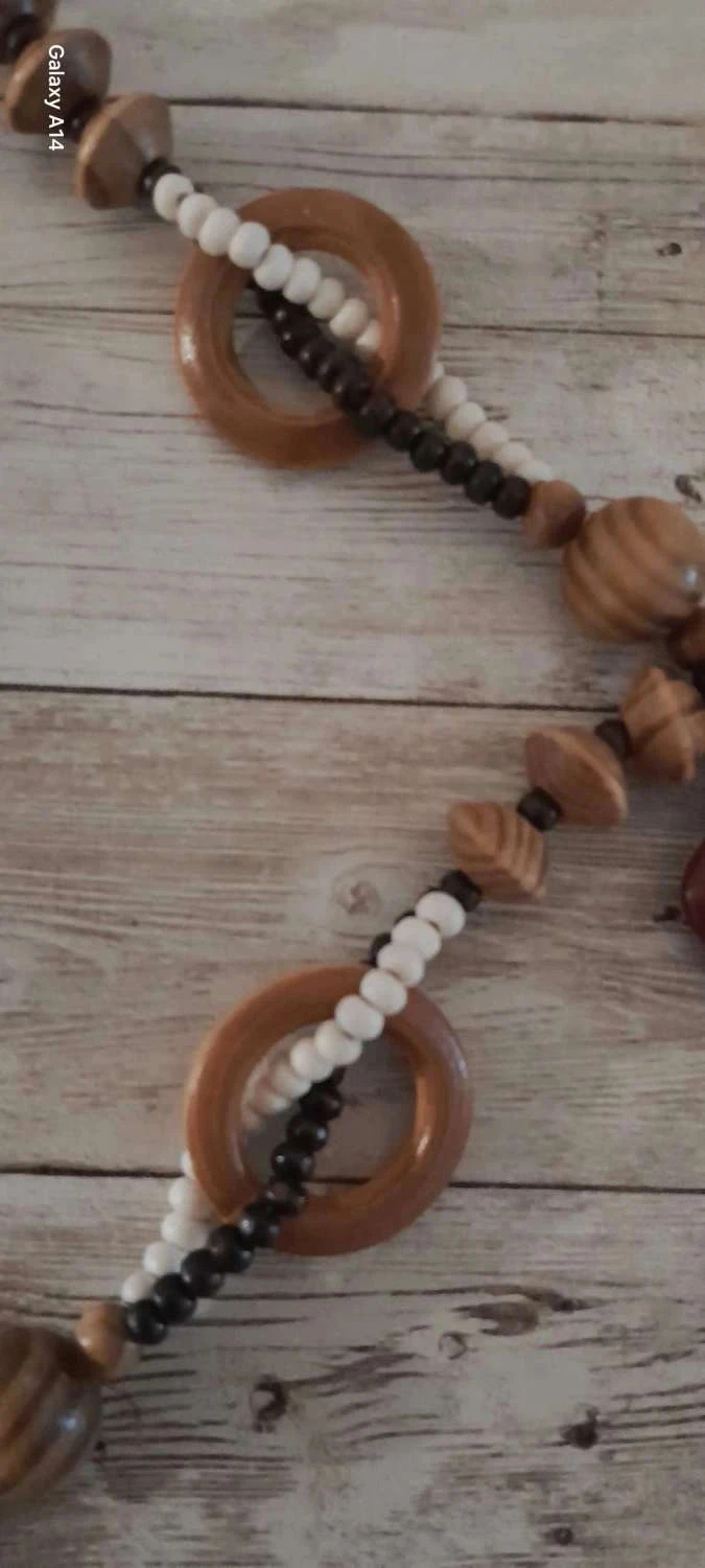 Colar com contas e pingente de madeira, estilo étnico – photo 5